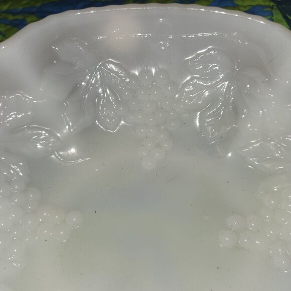 Vintage White Milk Glass Grape Vine Embossed Decorative Bowl - Picture 2 of 3